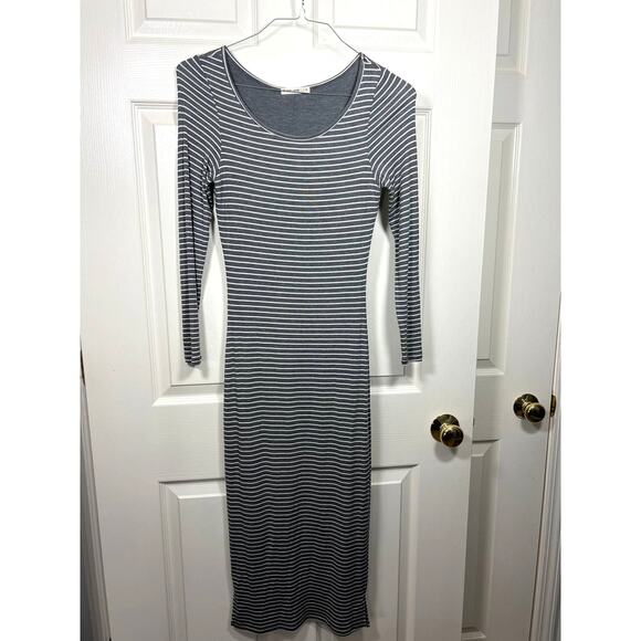 Marine Layer Gray White Stripe Ribbed Lexi Midi Dress Long Sleeve Women's Small - Picture 2 of 9